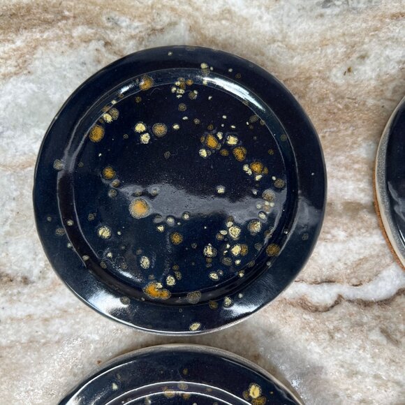 Stoneware Glazed Coasters Mottled Speckled Partridge Feather Spots Set of 4 - Picture 4 of 10